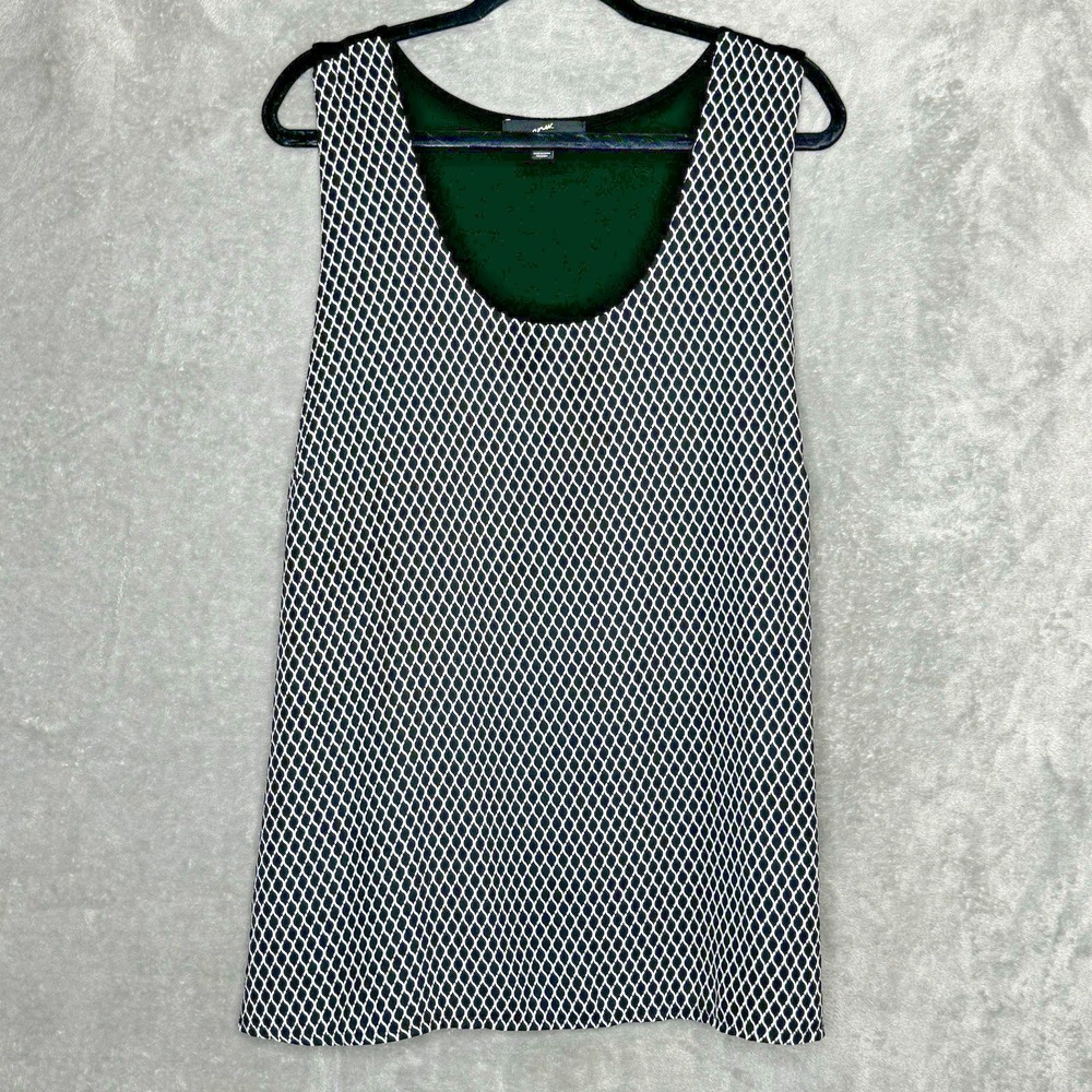 GNW Women's Top Blouse‎ 1X Black White Diamond Pattern Sleeveless Tank Stretch